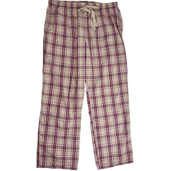 Gap Men’s Plaid Cotton Drawstring Pajama Pants Khaki Red Preppy Sleep Lounge XL - Picture 2 of 11